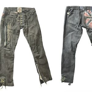 Unisex Black Distressed Jeans with Union Jack Detail